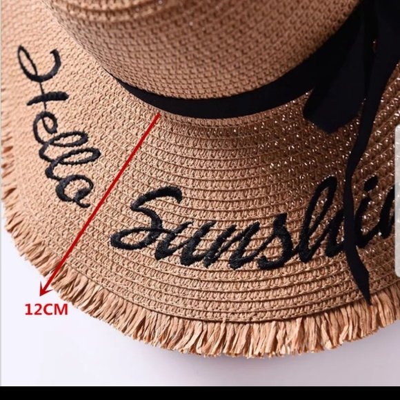 LAST 1- GRAY "HELLO SUNSHINE"  straw sun hat - Picture 3 of 7